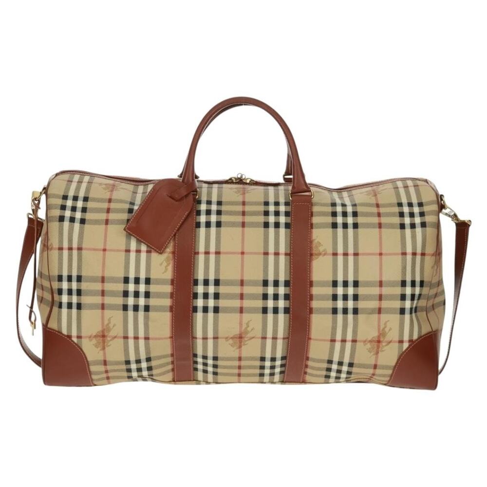 Burberry Nova Check Coated Canvas Boston Bag Beige